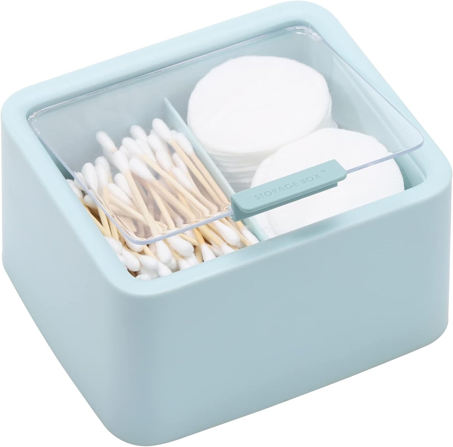 Tecbeauty Large Qtips Holder - 2 Grid Cotton Swab Dispenser, Bathroom Organizer with Cotton Balls, Pads Storage Canisters, Hinged Lids, Blue