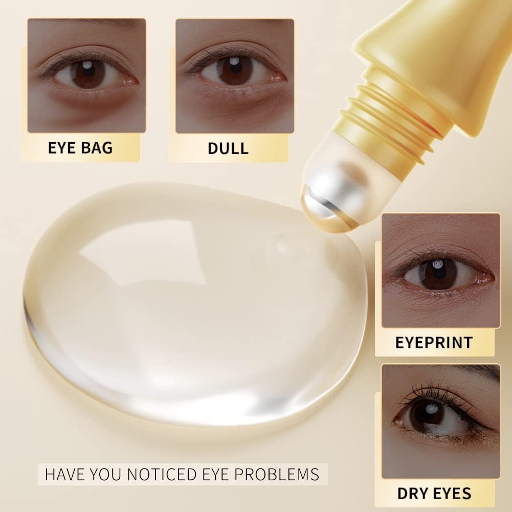 Eye Serum, Under Eye Roller Cream for Dark Circles, Anti-aging Wrinkles And Firming, 360° Massage Ball Ice Roller For Fine Lines, Bags, Puffy Eyes, Eye Skin Care For Women Men