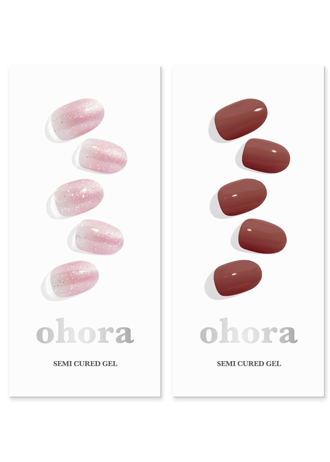 ohora Semi Cured Gel Nail Strips (N Beginning N Brick) - Works with Any Lamps, Salon-Quality, Long Lasting, Easy to Apply & Remove - Includes 2 Prep Pads, Nail File & Wooden Stick