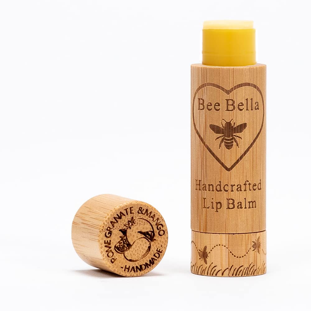 Bee Bella Lip Balm, Pomegranate Mango, 3 Pack - Moisturizing Lip Care, 100% Natural, Original Organic Beeswax with Vitamin E, Handmade in USA