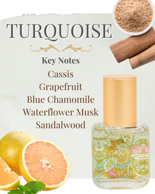 Turquoise Organic Perfume Oil Extract Roll-On by Sage- 1/4 oz, Vegan & Cruelty-Free, Marine Scent, Waterflower Musk, Blue Chamomile, Grapefruit - Made in USA