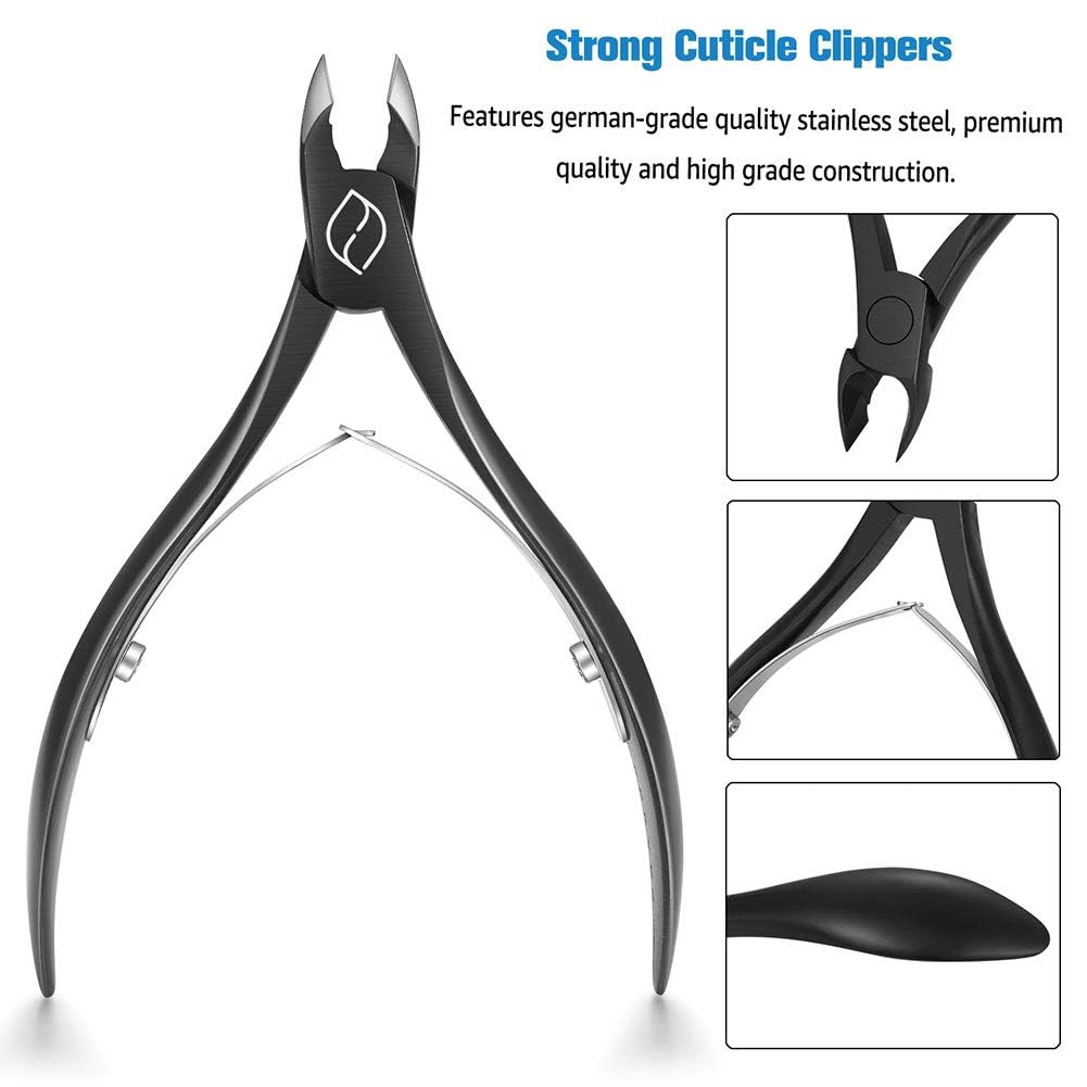 FERYES Cuticle Cutters 1/2 Jaw - Professional Stainless Steel Cuticle Clippers Nail Cuticle Remover Tool, Nail Dead Skin Clipper - BLACK