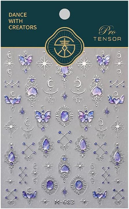 Blue Nail Art Sticker Decals Jelly Nail Stickers 5D Embossed Self Adhesive with Line Design Star Moon Nails Decals Nails Charms for Women Girls Kid Manicure Supply DIY Decoration Accessories