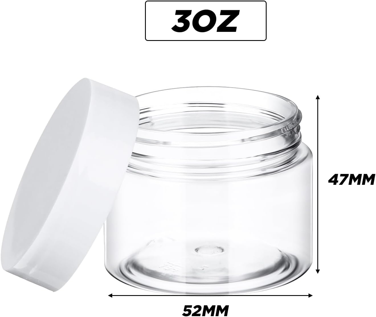 SATINIOR 24 Pieces Empty Clear Plastic Jars with Lids Round Storage Containers Wide-Mouth for Beauty Product Cosmetic Cream Lotion Liquid Butter Craft and Food (White Lid,3 oz)