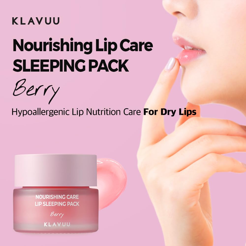 Klavuu Lip Mask Sleeping Pack (0.7oz) – Overnight Deep Hydrating Korean Lip Balm Treatment for Very Dry, Chapped Lips | Lip Lightening & Plumping with Instant Hydration | Gentle Exfoliating (Berry)