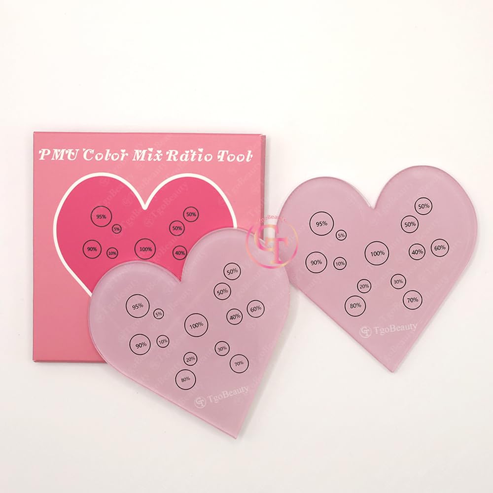 TgoBeauty Acrylic Mix Heart Palette Permanent Makeup Ink Color Ratio Tool Heart Pink Cosmetic Makeup Palette for Eyebrow Lip Nail Art Makeup (Pink)