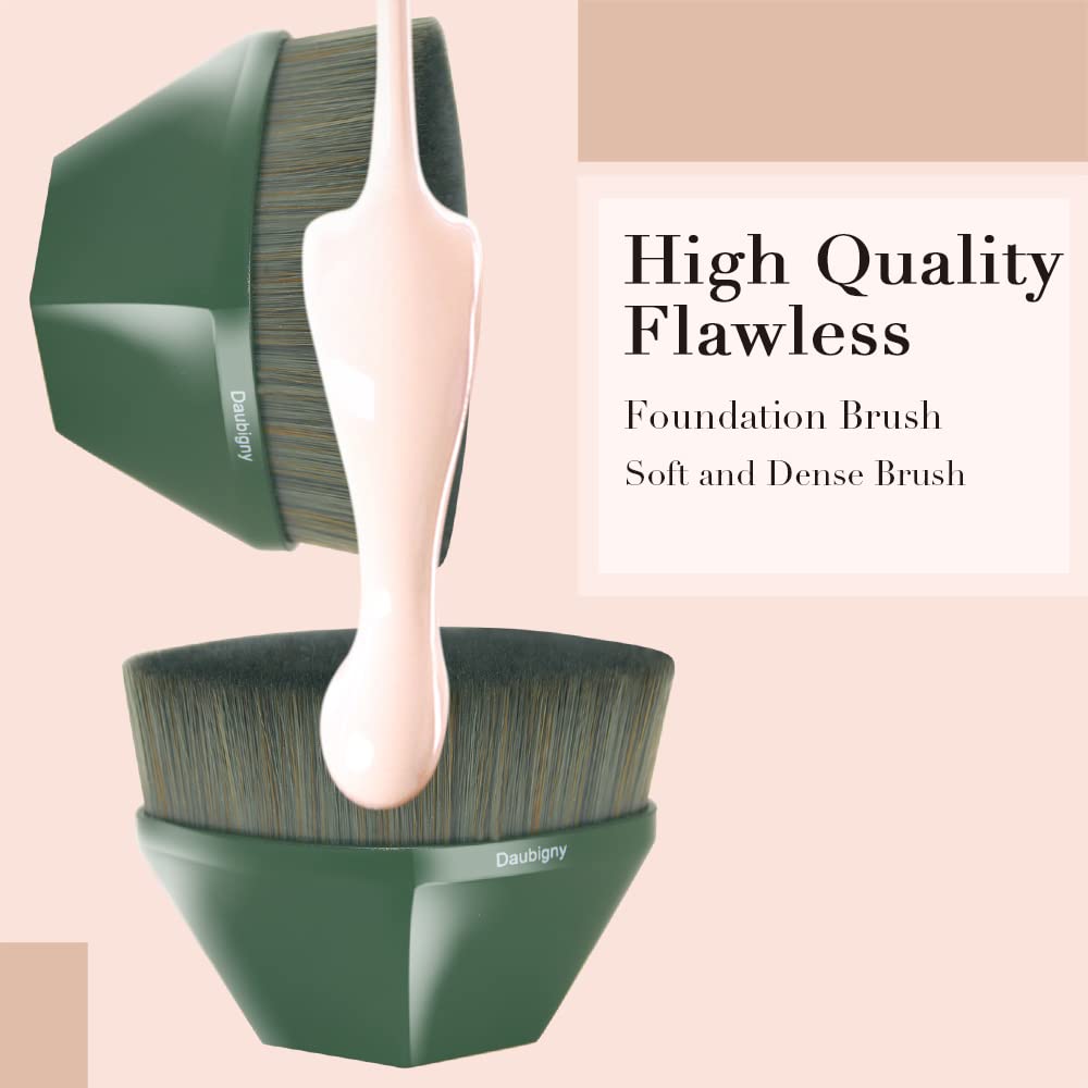 Foundation Makeup Brush Flat Top Kabuki Brush Hexagon Face Blush Liquid Powder Foundation Brush for Blending Liquid, Cream or Flawless Powder Cosmetics with Bonus Protective Case (Green)