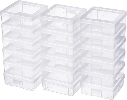 18 Pack Storage Containers with Latching Lid Small Size 5" x 5"x 1.9" Plastic Clear Boxes for Office,Beauty