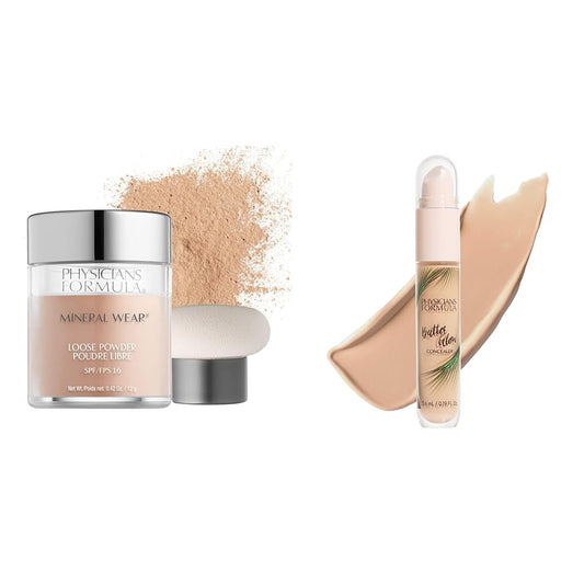 Physicians Formula Mineral Wear Talc-Free Loose Powder Creamy Natural, Dermatologist Tested, Clinically Tested & Butter Glow Concealer Light-to-Medium