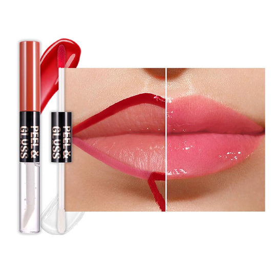 Dewy Rose Lip Stain Peel Off Lip Gloss oil Dual-Ended Combo, Lips Liner Stain Peel Off Tattoo, Long Lasting & Waterproof, Transfer-Proof Lip Tint Stain with Lip oil for All Skin Type 02#