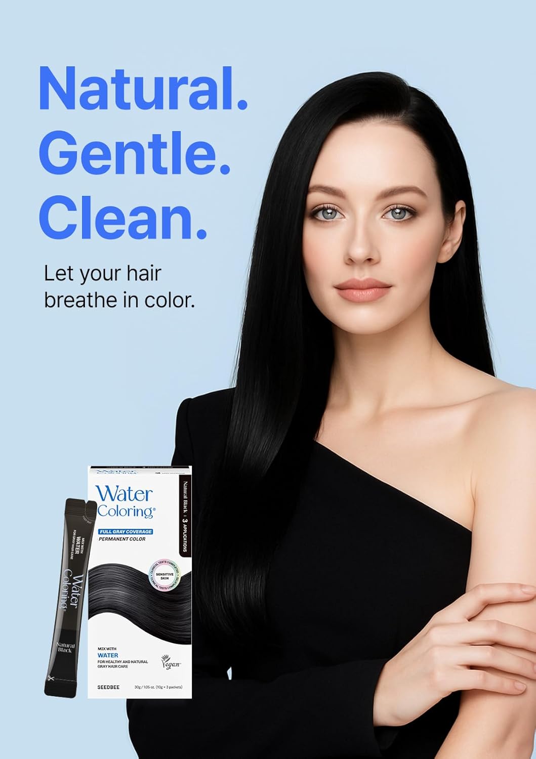 Korean Water Coloring for Gray Hair Coverage Dye, Medium Brown, 3 Packets, Quick & Natural Hair Tint, Vegan & Cruelty-Free Gray Cover, For All Hair Types, 30g (1.05 oz)