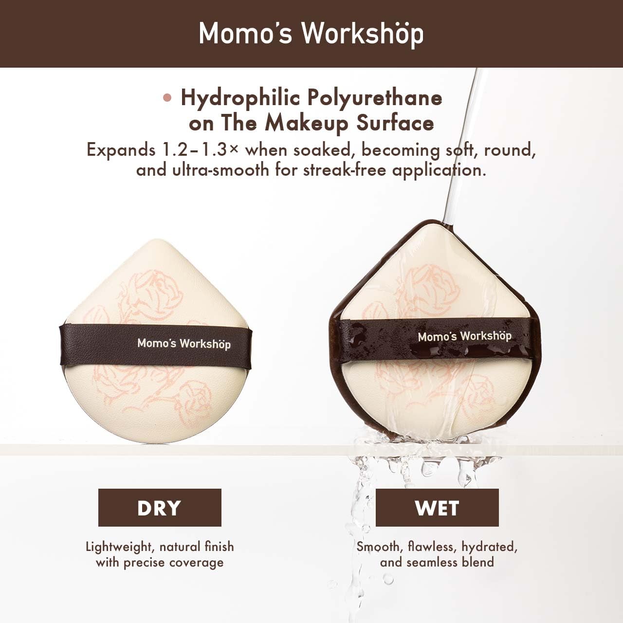 Makeup Sponge Set, Hydropolyurethane Sponges, Dry/Wet Use with Lychee-Pattern PU Leather, Expands 1.3x, for Full/Sheer Coverage Finish,3pcs Beauty Puffs &Storage Case