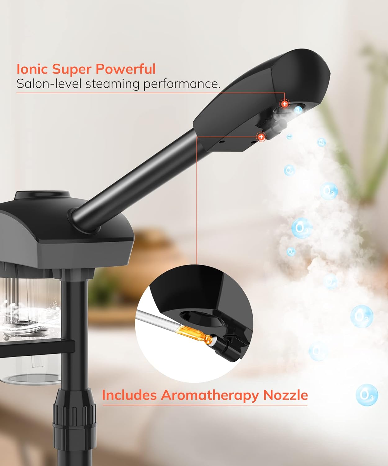 TASALON Professional Ionic Facial Steamer, 2-in-1 Face Steamer for Facial with 5X Magnifying Foldable Arm, Mist Face Steamer Salon Spa Beauty Skin Care Equipment, Aroma Therapy Nozzle Included- Blcak