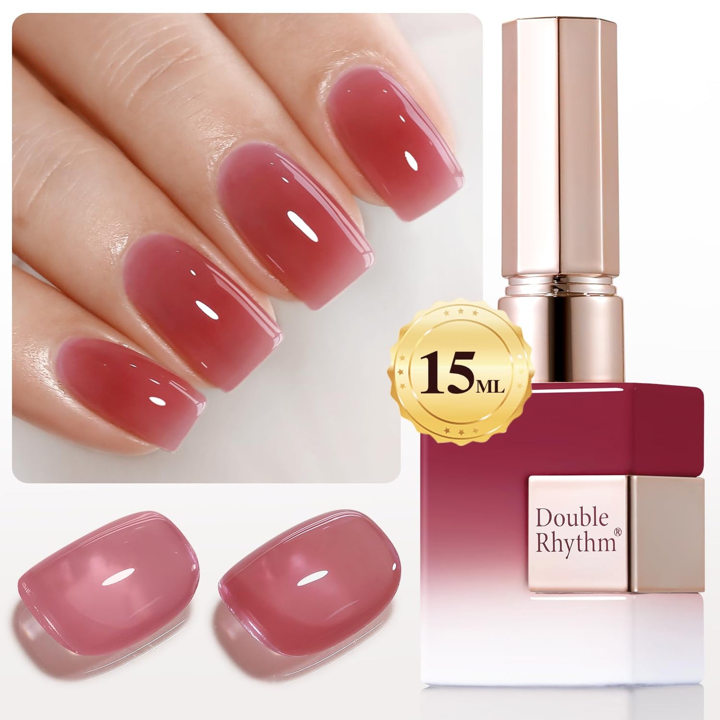 Double Rhythm 0.50 OZ Translucent Gel Polish Same Color Same Bottle Sheer Pastel Neutral Natural Milky 15 ML Jelly UV Nail Art DIY at Home (Deep Purple Pink-A1513)