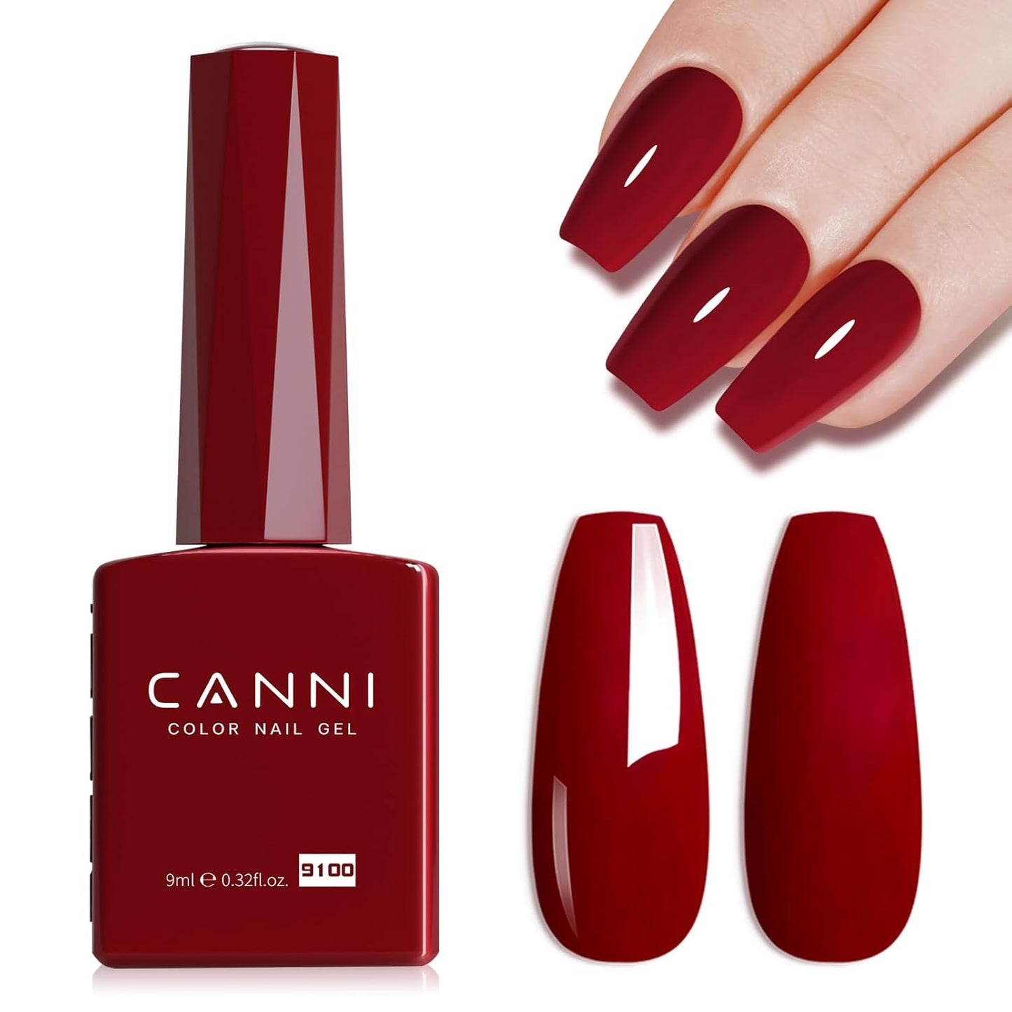 CANNI Red Gel Polish, 1Pcs Deep Dark Red Color Nail Polish Gel High Gloss Soak Off UV French Nail Manicure Salon DIY