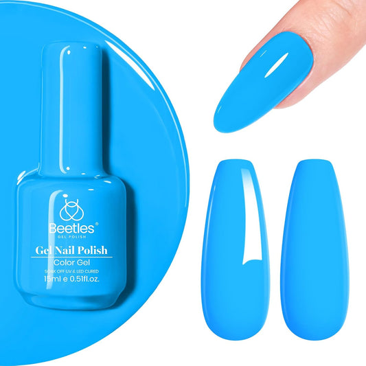 Beetles Blue Gel Polish, 1 Pcs 15ml Bright Blue Gel Nail Polish Soak Off Nail Art Manicure Salon Home DIY Design Uv Nail Lamp Needed Gift for Women