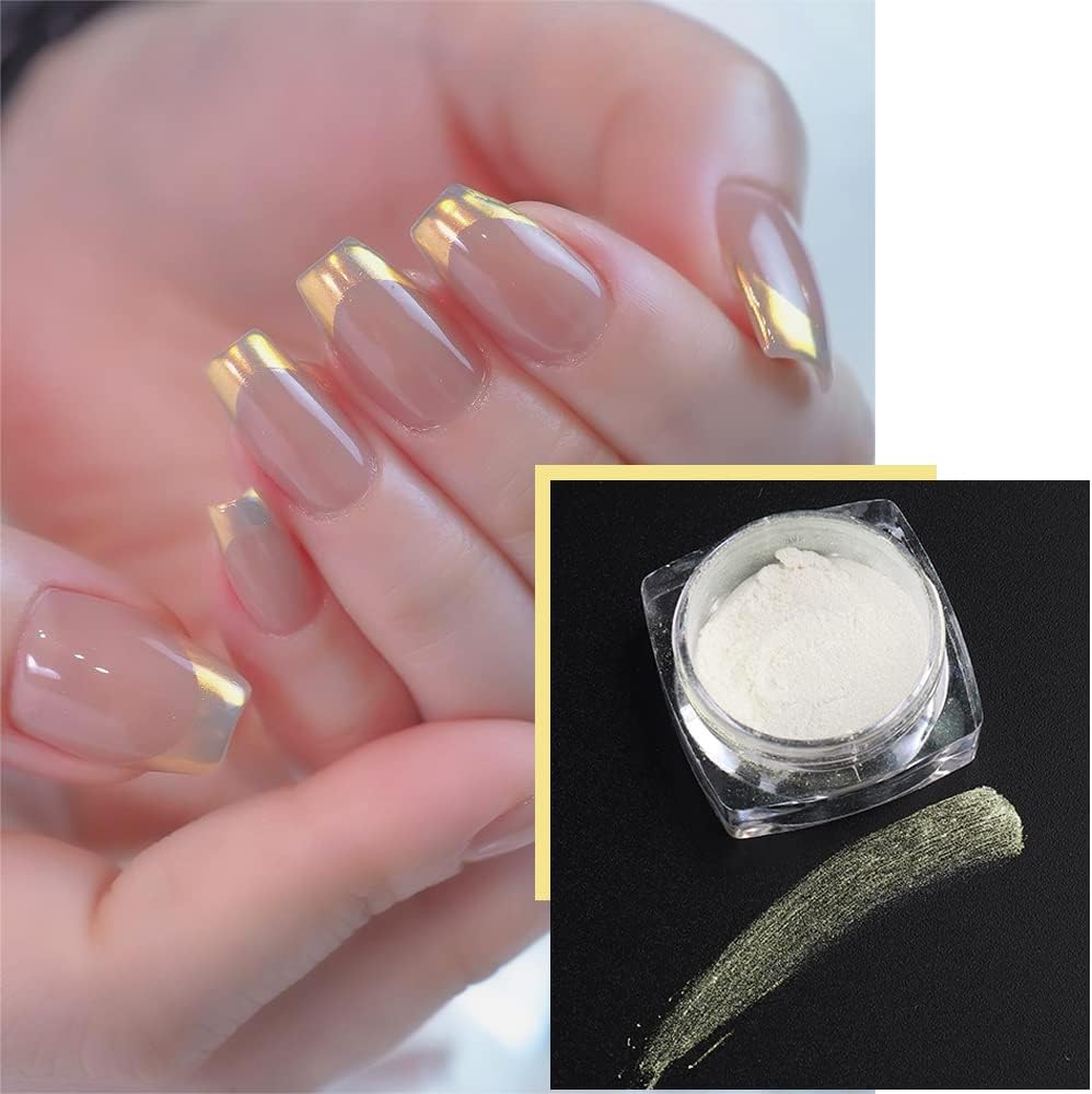Pearl Chrome Nail Powder Set - 6 Colors Aurora Powder Mermaid Effect for Nails Iridescent Nail Glitter Shimmer White Rubbing Dust Nail Pigment Set Manicure Nail Art Decorations (Y451-459)