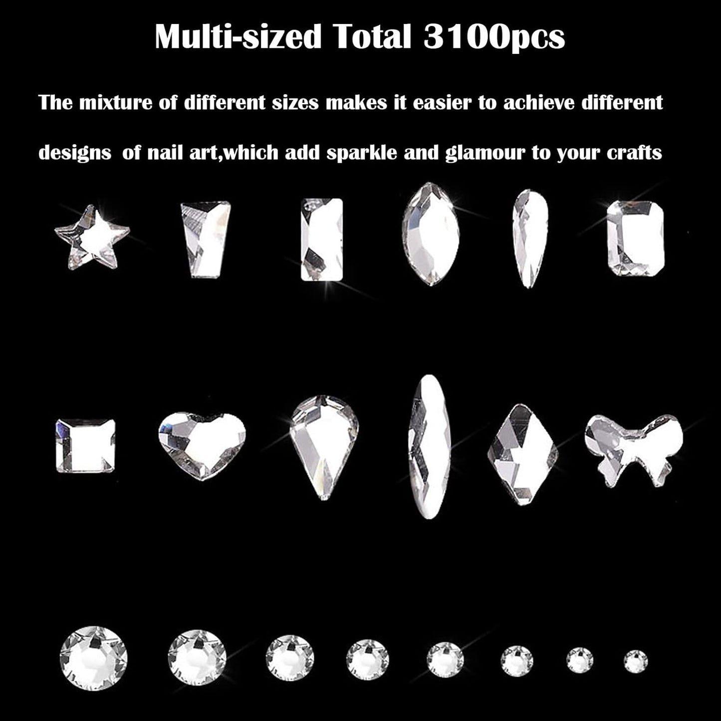 Nail Rhinestones Kit, Nail Art Decorations Flat AB Rhinestones Kit DIY Crafts Gemstones for Nail, Shoes, Clothes, Jewels (600 Blue Diamonds + 2500 Flat Rhinestone)