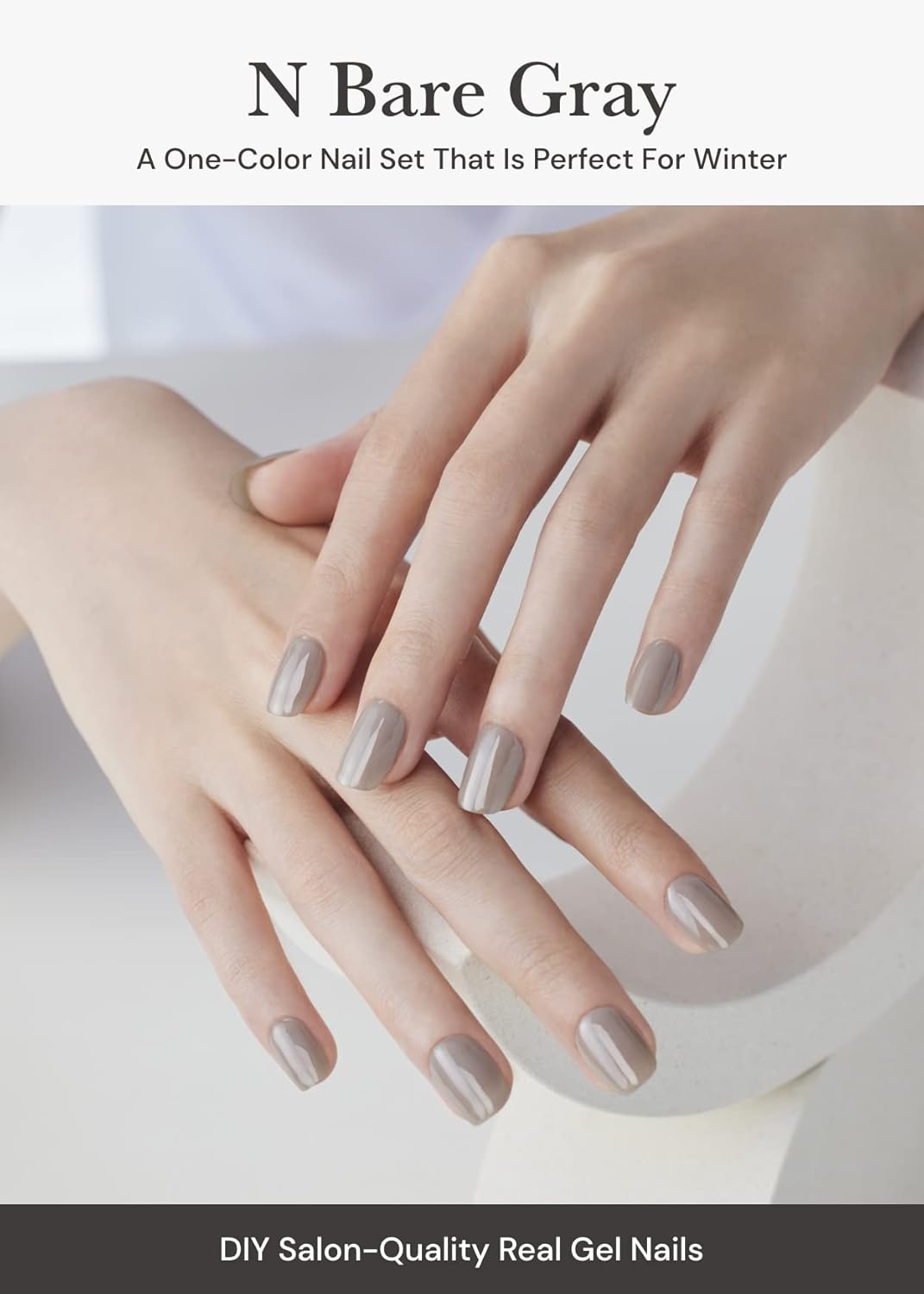 ohora Semi Cured Gel Nail Strips (N Bare Gray) - Works with Any UV/LED Lamps, Salon-Quality, Long Lasting, Easy to Apply & Remove - Includes 2 Prep Pads, Nail File & Wooden Stick