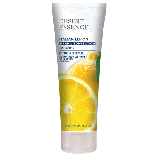 Desert Essence Italian Lemon Hand & Body Lotion - 8 Fl Ounce - Energizing - Shea Butter - Coconut & Jojoba Oil - Hydrate & Soften Skin - Refreshing - Aloe Vera