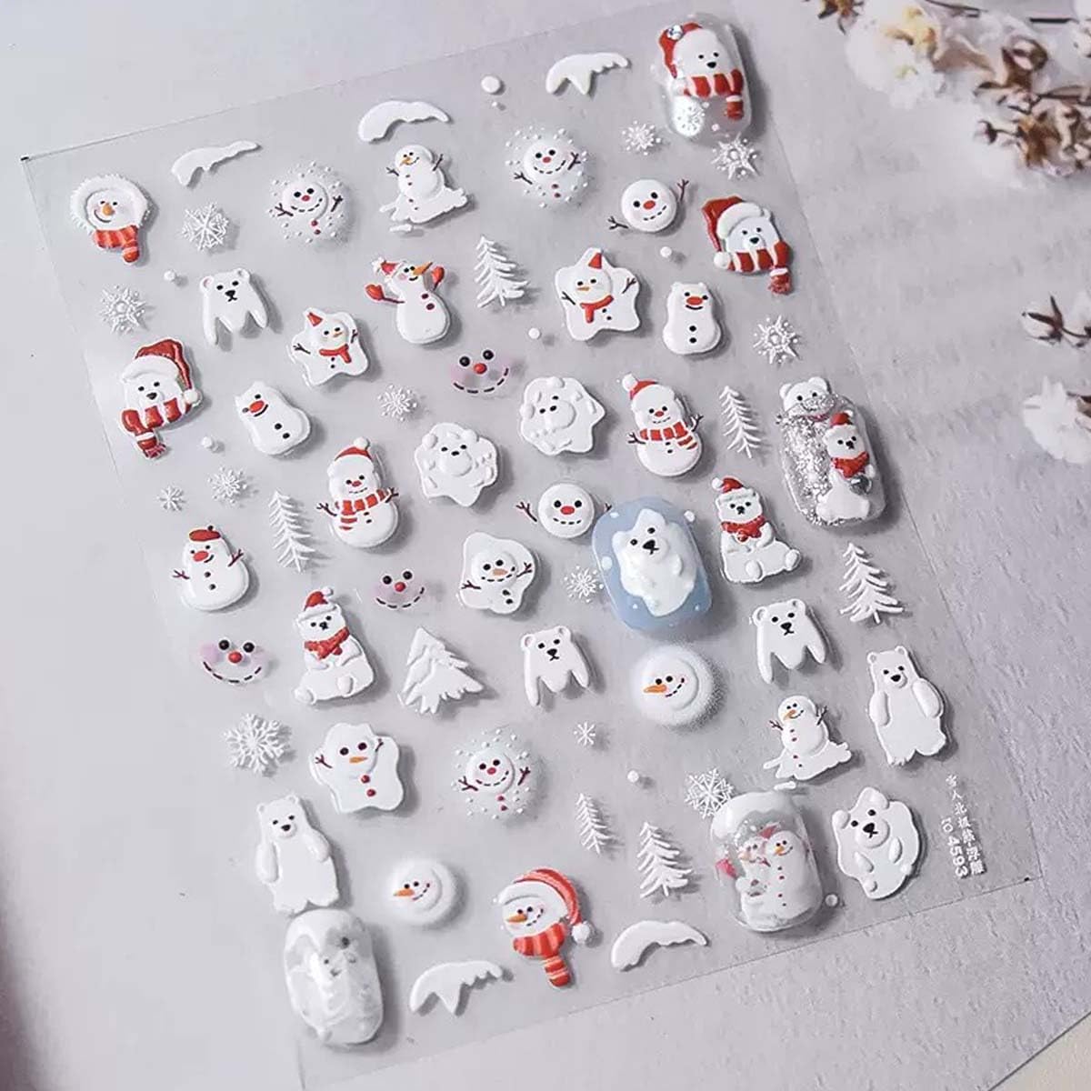 Christmas Nail Art Stickers 5D Embossed Snowman Nail Decals Cute Xmas Tree Nail Sticker Winter Nails Art Supplies for Women Christmas Holiday Manicure Decorations