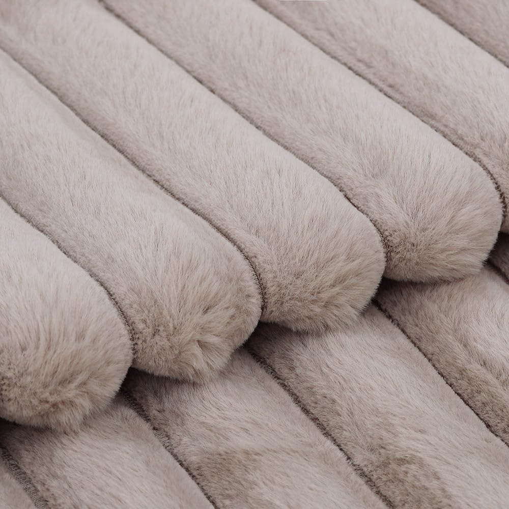 MADIZZ Set of 2 Faux Wool Plush Decorative Throw Pillow Covers 12x20 Inch Taupe Fluffy Striped Soft Decorative Cushion Cover for Sofa Bedroom Pillow Shell