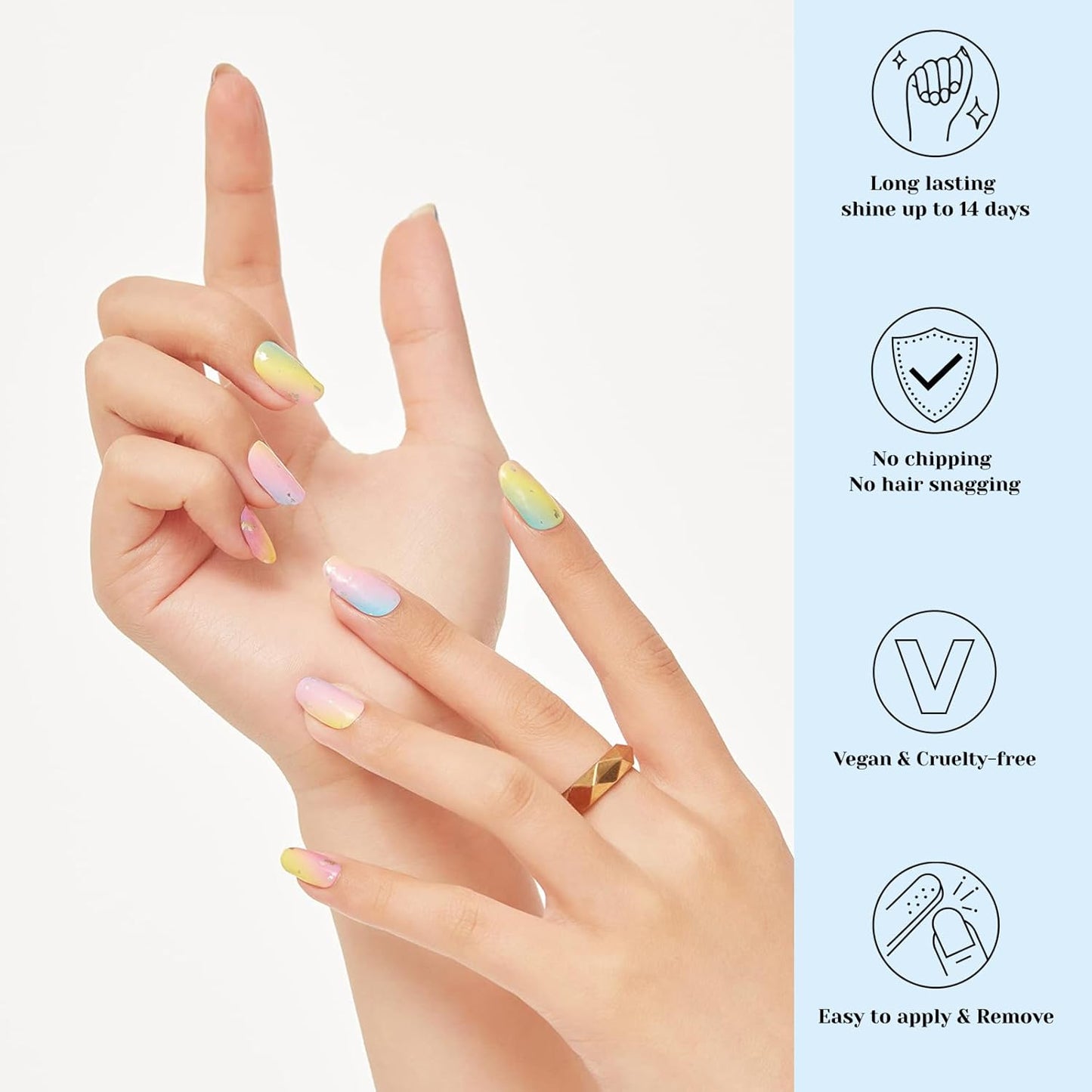 Semi Cured Gel Nail Strips, 20 pcs Gel Nail Stikers, Gel Nail Wraps Semi Cured, Salon-Quality, 2 Weeks Long Lasting