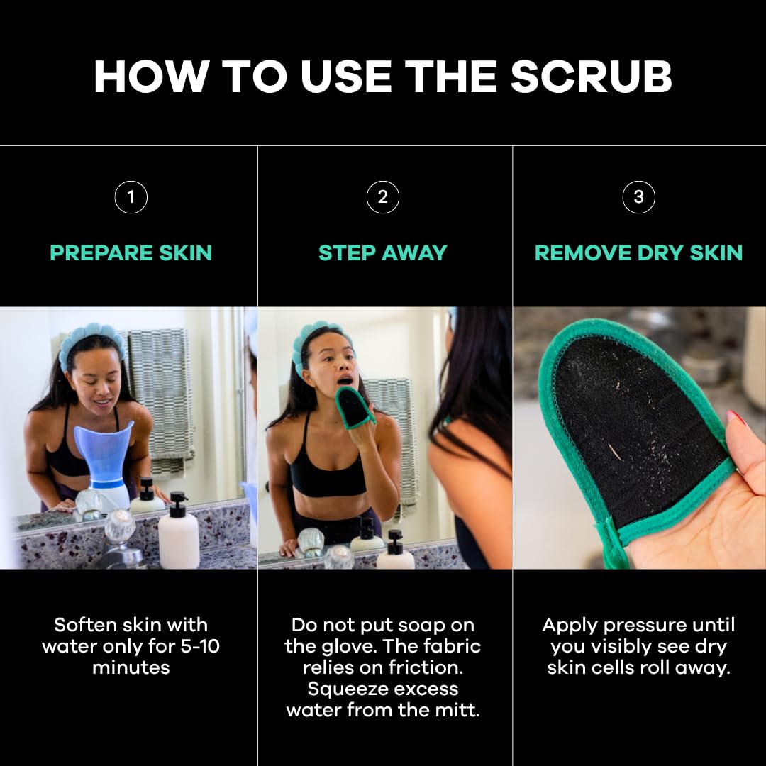 Dermasuri Deep Exfoliating Face Mitt - Scrubber, Dead and Dry Skin Remover for Men and Women - Exfoliator Gloves for Shower and Dry Use - (2 Pack)