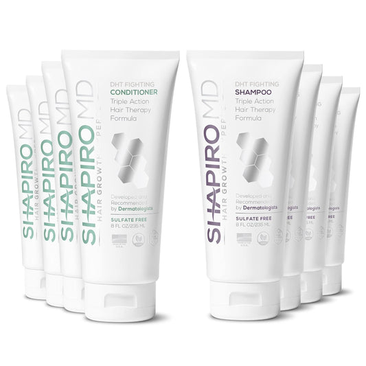 Shapiro MD Hair Growth Experts Hair Loss Shampoo and Conditioner, DHT Fighting Vegan Formula for Thinning Hair Developed by Dermatologists, Experience Healthier, Fuller Thicker Hair, 4 Month Supply