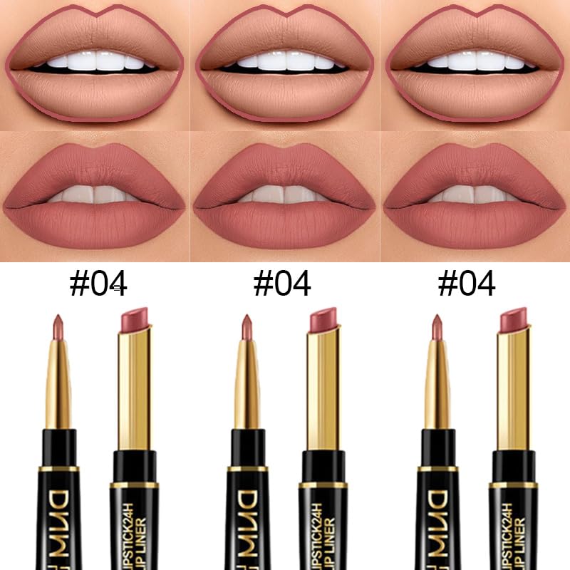 evpct 3Pcs Dusty Antique Rose Lip Liner and Lipstick Set Kit for Women Nude Beige Mauve Matte Fall Lipstick Shades Set Lip Stain Long Lasting Lipstick 24 hour Waterproof and Lip Liners Pencil Set