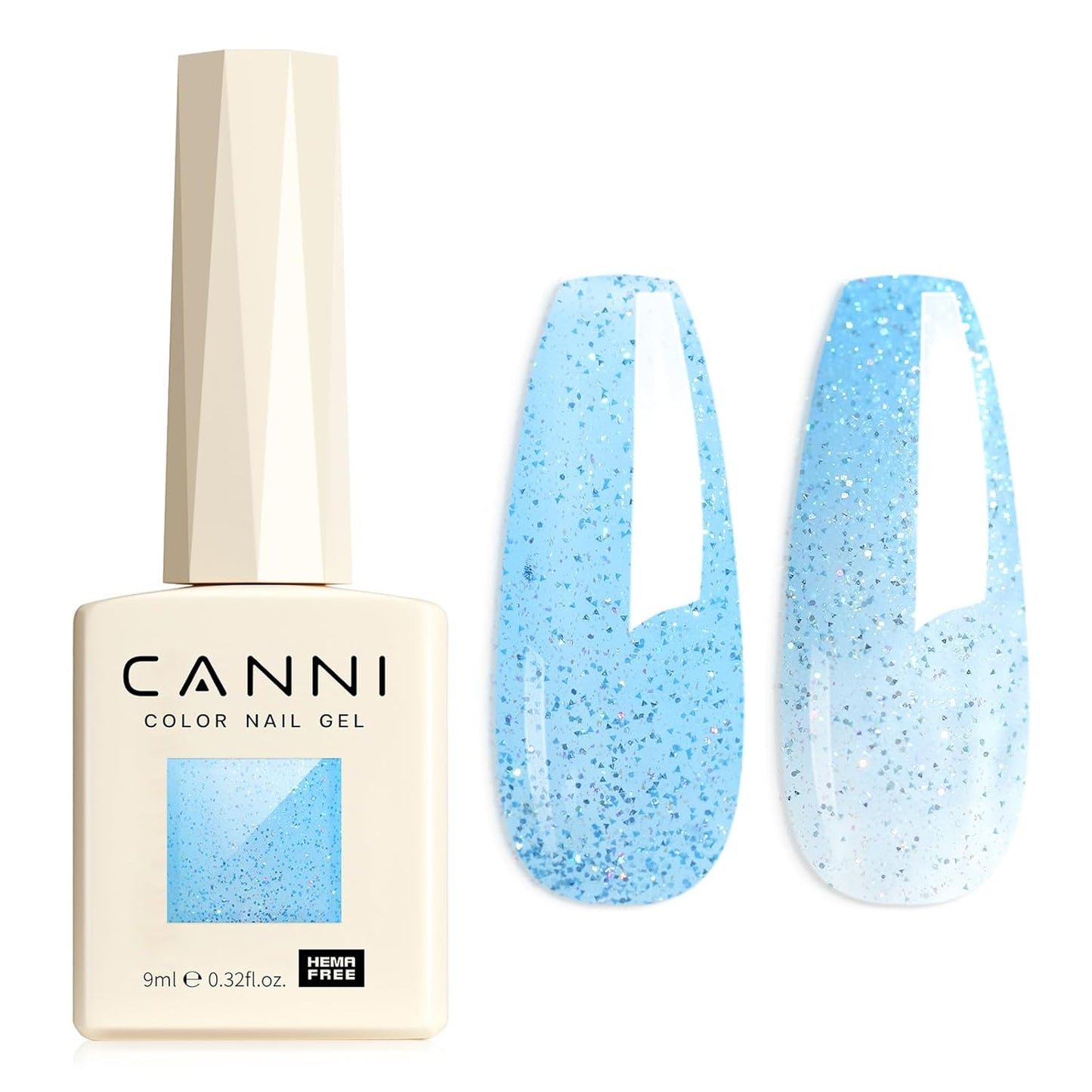 CANNI 1 Pcs Glitter Blue Gel Nail Polish, Shimmer Sparkly Blue Colors Gel Polish Soak Off Led Nail Art Gel Manicure Salon DIY