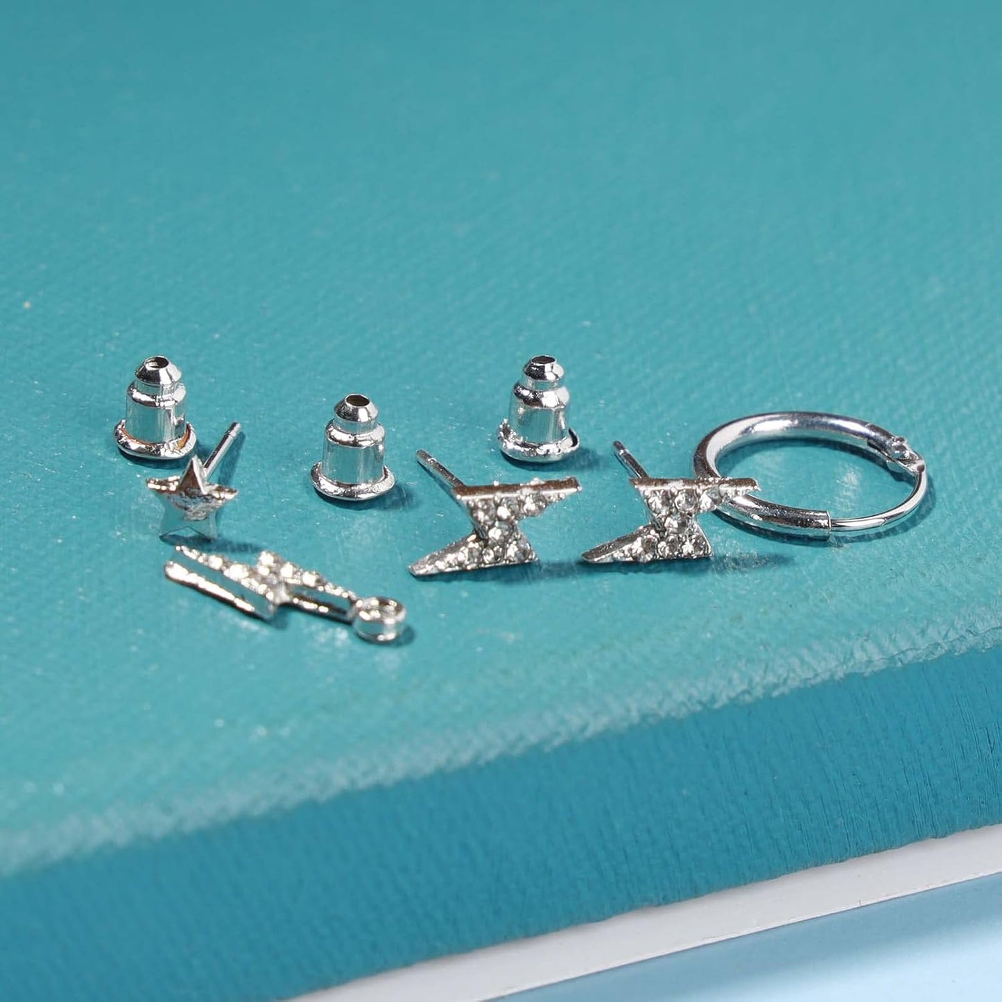 Punk Rhinestone Thunder Earrings Cz Lighting Bolt Dangle Earrings Boho Star Earrings Silver Multiple Piercing Earrings Jewelry for Women and Girls