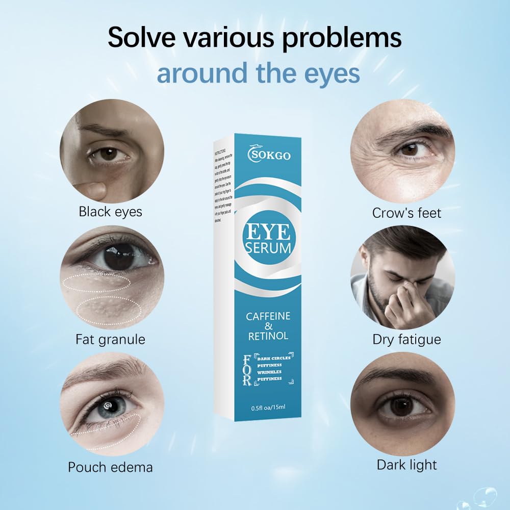 Caffeine Eye Serum, Retinol Eye Firming Serum for Dark Circles and Puffiness, Anti Aging Eye Serum with Hyaluronic Vitamin E, Smooth Fine Lines and Hydrate Eye Area