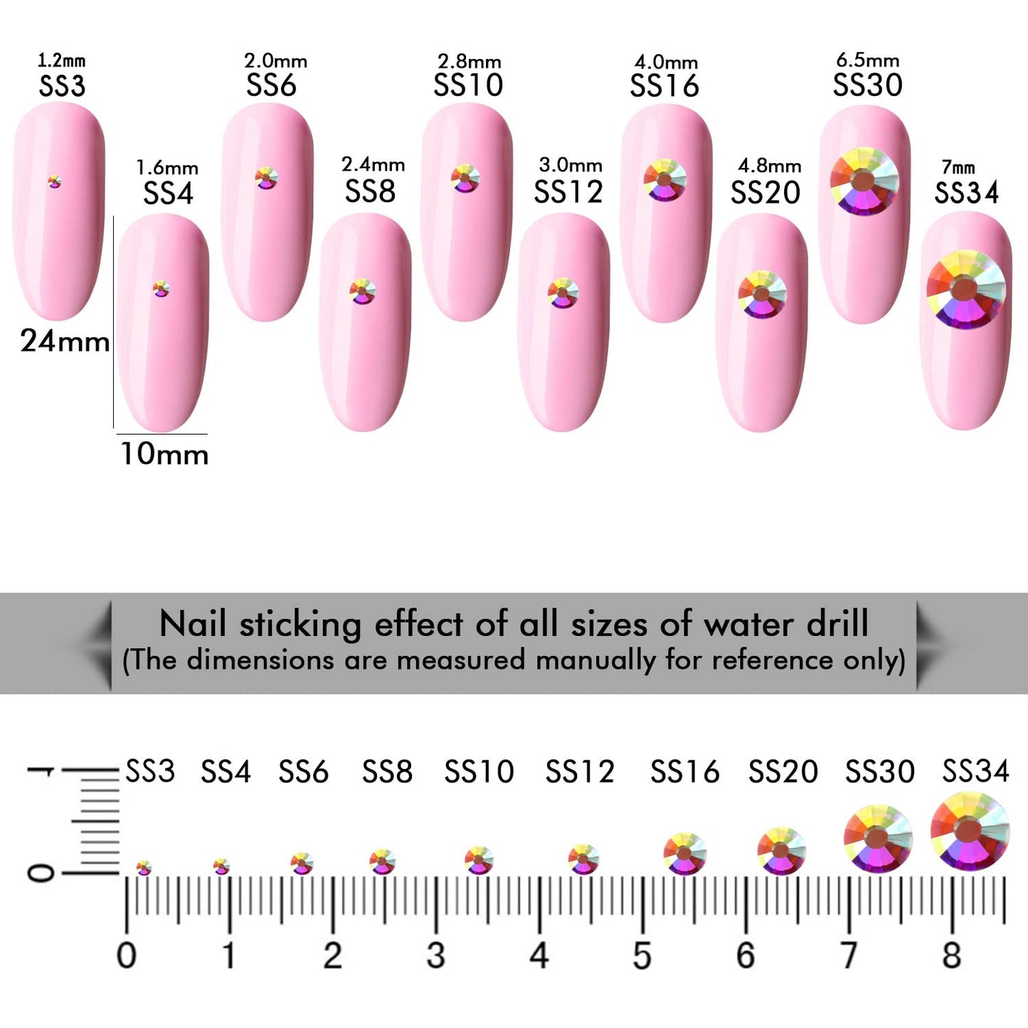 288Pcs Crystal Ab Crystal Rhinestones,Glass Flatback Rhinestones Gemstones for Nail Face Makeup Art Crafts Clothes Decoration -(SS34,7.0mm,Crystal Ab)