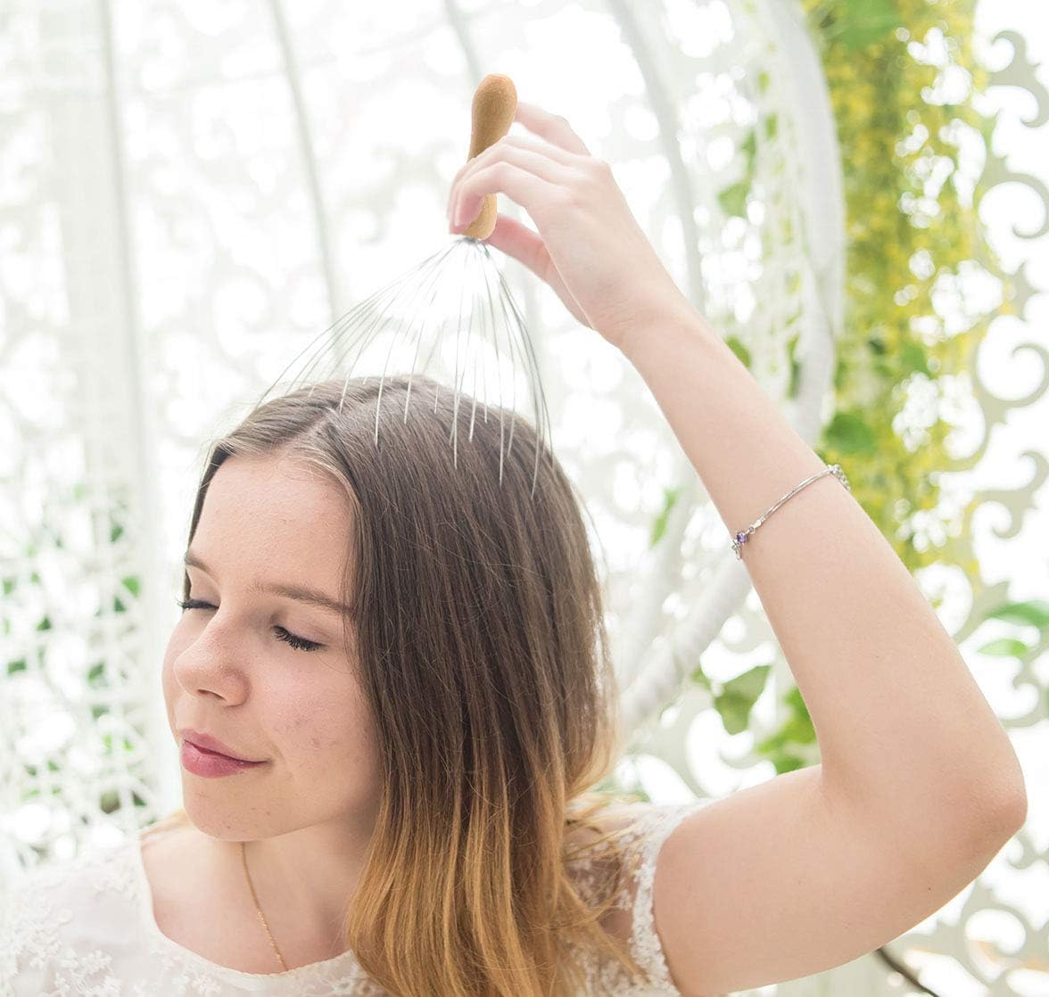 USAGA 28 Finger Head Scratcher, Head Massager, Scalp Massager for Scalp Body Relaxing Wood Handle (2 Pack)