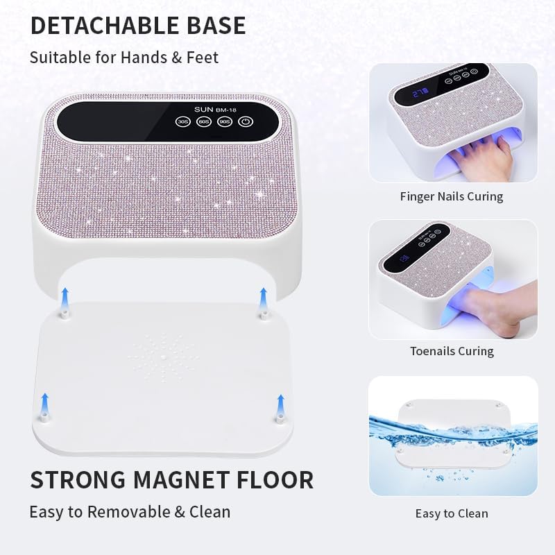 Cordless UV Nail Lamp, 268W Rechargeable UV Gel Nail Light, Sparkling Rhinestones Diamond UV Light, Professional Fast Curing Nail Dryer with 4 Timers Touch Control Auto Sensor for Salon & Home