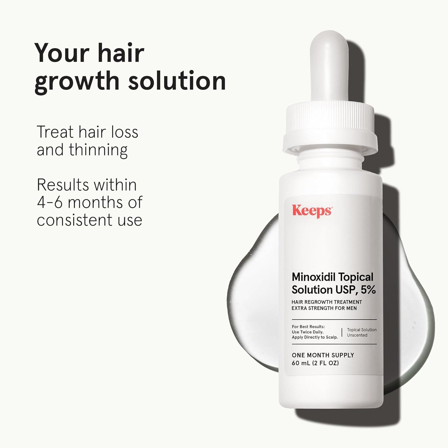 Keeps Extra Strength Minoxidil for Men Topical Hair Growth Serum, 5% Solution Hair Loss Treatment - 3 Month Supply (3 x 2oz Bottles with Dropper) - Slows Hair Loss & Promotes Thicker Hair Regrowth