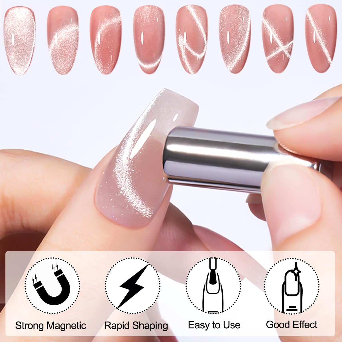 59 Pcs Nail Magnet Tool Set,3D Cat Eye Gel Painting Nails Art Strong Magnetic Wand, Multi-function Cube Magnets Round Magnet Beads Nail Design Tools for Glitter Cat Eye Effect DIY Accessories