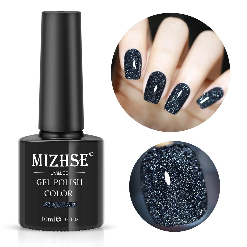 MIZHSE Diamond Gel Nail Polish, Reflective Glitter Dark Blue Gel Polish, Sparkly Shiny Diamond Nail Art Varnish, Soak Off Nail Art Manicure DIY at Home Gift