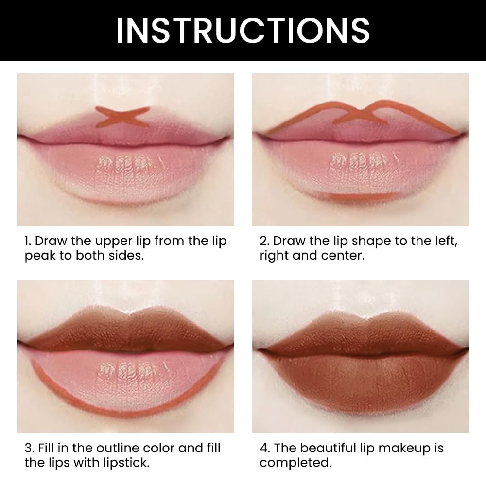 evpct 3Pcs Light Nude Dark Deep Brown Matte Lip Liner and Lipstick Combo Set Kit for Women, Magic Lipstick 24 Hours Original Lip Liner Makeup Stain Gloss Plumper Long Lasting Waterproof labial