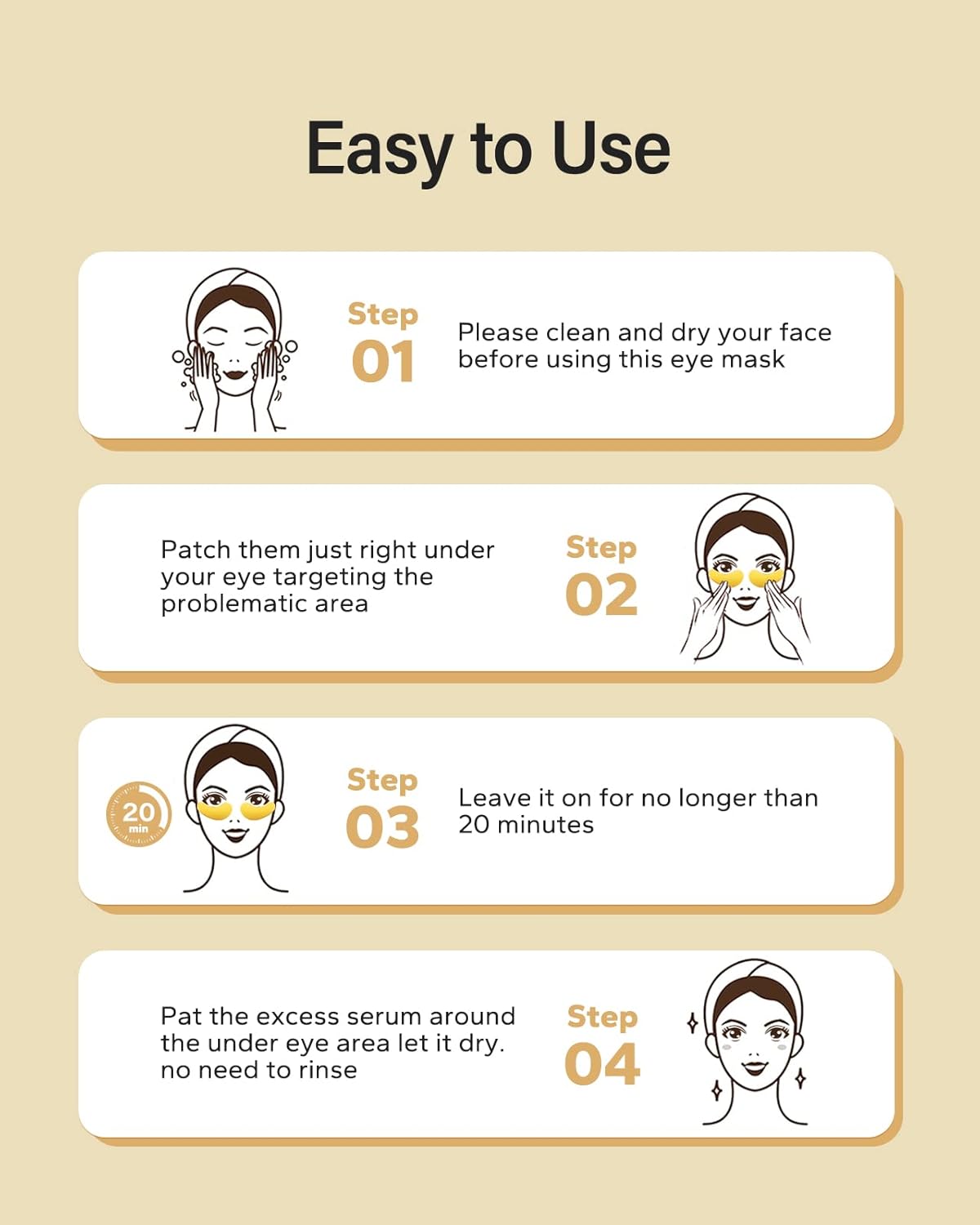 Komoko 30-Pairs 24K Gold Under Eye Patches, Skin Care, Golden Under Eye Mask Anti-Aging Collagen & Amino Acid, Eye Mask for Removing Dark Circles, Puffiness and Wrinkles, Refresh Your Under Eye Skin