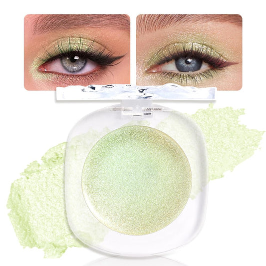 Light Green Cream Glitter Shimmer Metallic Eyeshadow Palette Makeup, Natural Single Mini Instant Holographic Eyeshadow For Women Halloween Birthday Party Wear, Sombras Crema Para Ojos