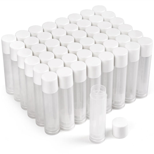 LotFancy Lip Balm tubes Empty, 60PCS 5.5ml (3/16 Oz), Clear Lip Balm Container Tubes with White Caps, BPA Free & Leak Free, Refillable