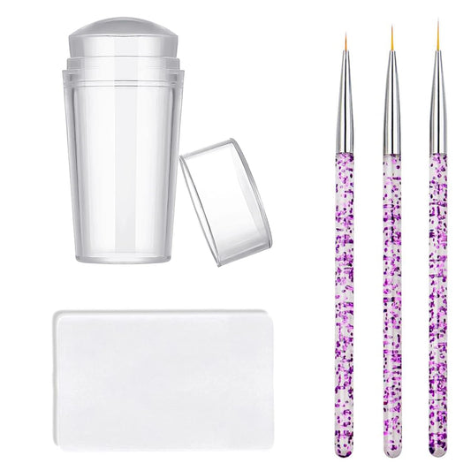 Nail Stamper Nail Art Brushes - French Tip Nail Stamp Clear Nail Art Stamper Jelly with Scraper, 3pcs Nail Pen Brushes, Soft Silicone Stamper Printer DIY French Tip Nail Stamping (3Pcs)