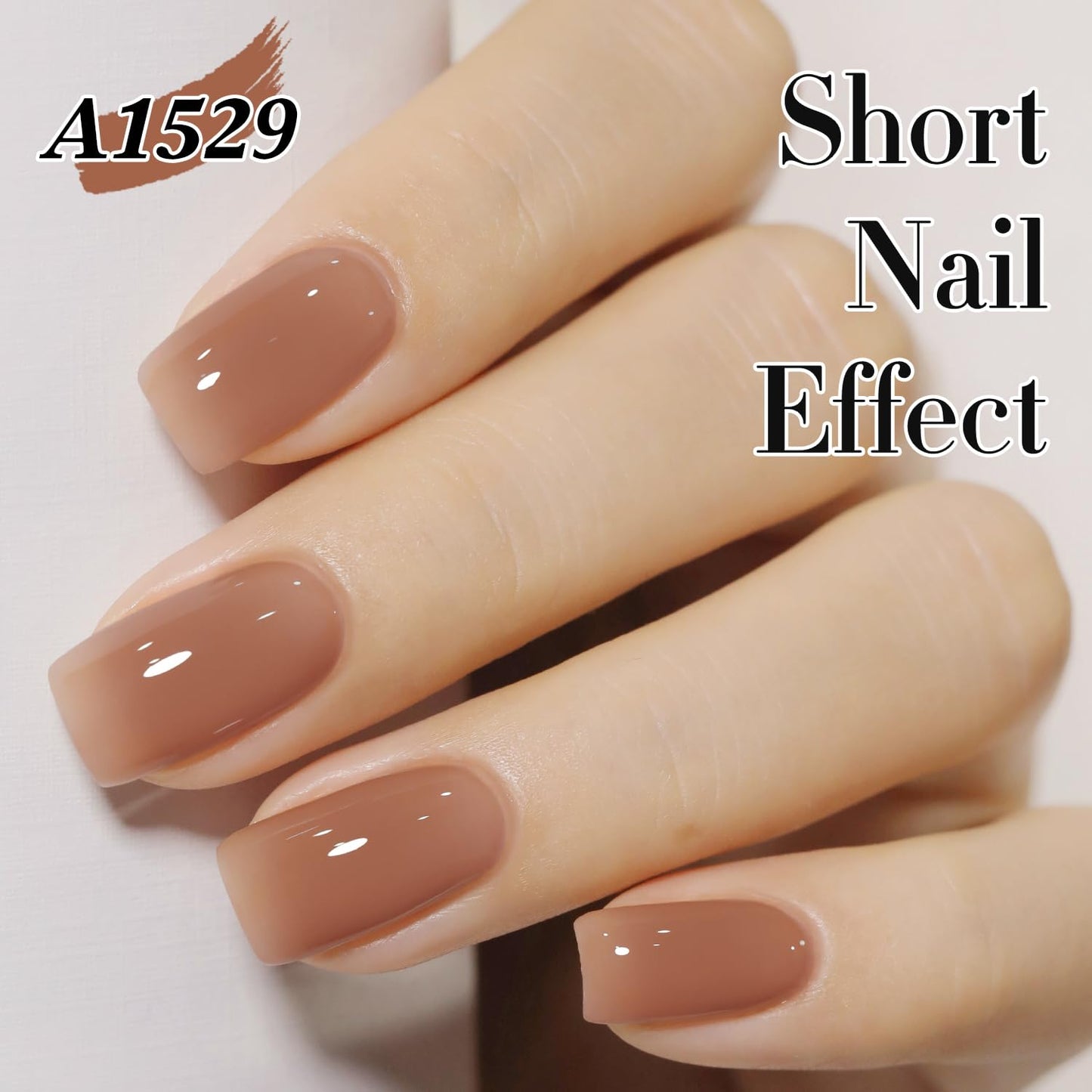 Double Rhythm 0.50 OZ Translucent Gel Polish Same Color Same Bottle Sheer Pastel Neutral Natural Milky 15 ML Jelly UV Nail Art DIY at Home (Light Brown-A1529)