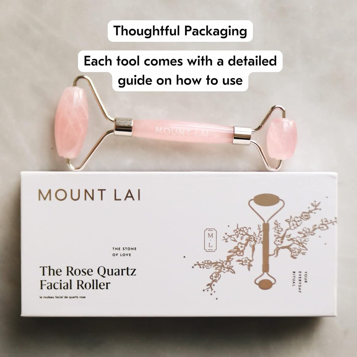Mount Lai De-Puffing Rose Quartz Facial Roller – The Stone of Love, Certified Rose Quartz Face Roller for Anti-Aging, Soothing & Radiant Skin, Facial Massager Tool for Self-Care Ritual