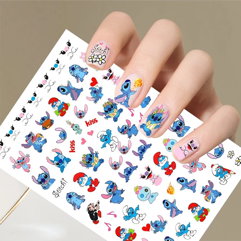 8 Sheets Cartoon Nail Art Stickers Cute Cartoon Nail Decals 3D Self Adhesive Kawaii Designer Nail Stickers for Acrylic Nail Art Supplies Women Girls DIY Manicure Decorations Accessories