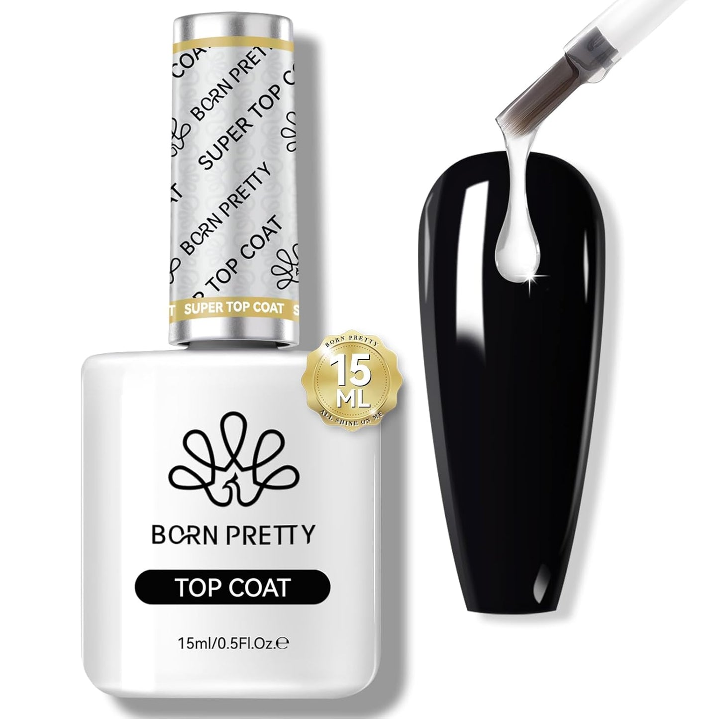 Born Pretty Gel Nail Polish No Wipe Top Coat-15ml Clear Nail Polish Shiny Long Lasting Top Gel for Clear Nail Gel and Acrylic Nails, for Home DIY and Nail Salon