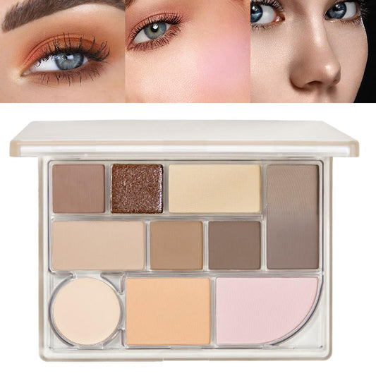 All-in-one Disk Conceal Contour Eyeshadow Palette with Mirror-10 Colors Highly Pigmented Matte Shimmer Primer Powder Makeup-Warm Nude Bronze Neutral Shadows 04#