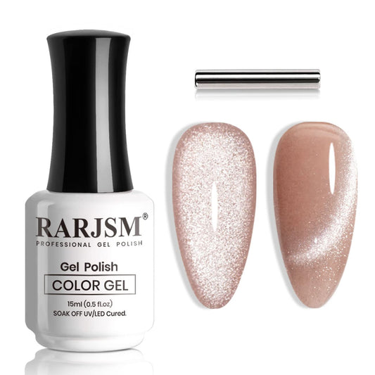 RARJSM Magnetic Cat Eye Gel Nail Polish Rose Gold Silver Glitter 15ml 9D Cateye Galaxy Universal Shimmer Velvet Ice Gel Polish Single Bottle with Magnet Stick UV LED Curing Require Soak Off Home Salon